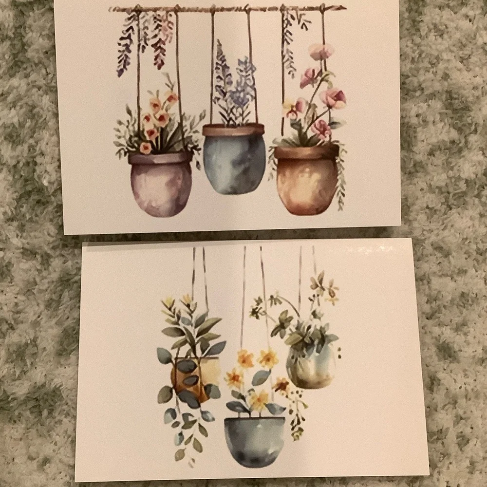 Hanging Plants Watercolor Note Cards Greeting Cards Set of 6 NWT Handcrafted - Picture 11 of 16
